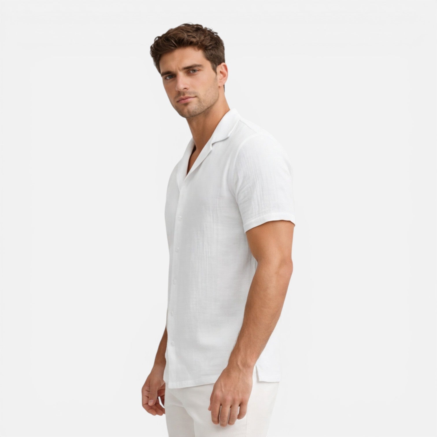 Men's Lightweight Linen Cotton Blend Short Sleeve Shirt - Breathable Casual Wear