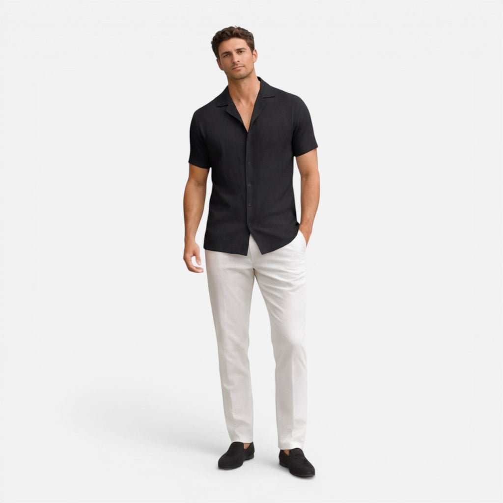 Men's Lightweight Linen Cotton Blend Short Sleeve Shirt - Breathable Casual Wear