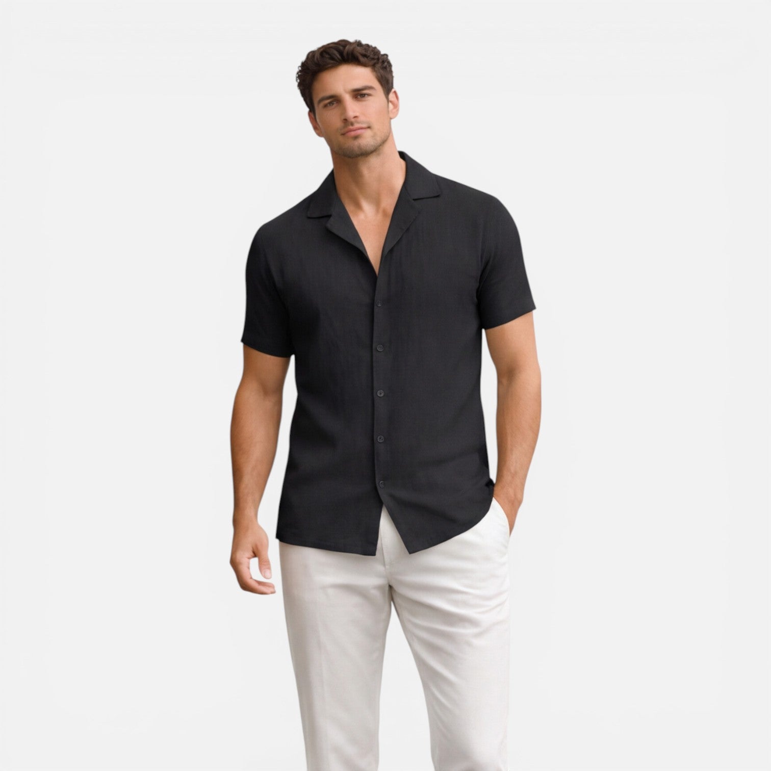 Men's Lightweight Linen Cotton Blend Short Sleeve Shirt - Breathable Casual Wear