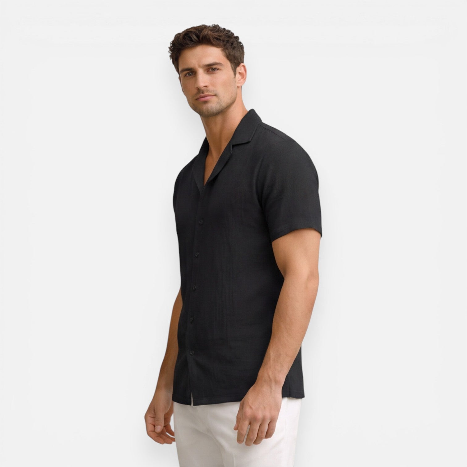Men's Lightweight Linen Cotton Blend Short Sleeve Shirt - Breathable Casual Wear