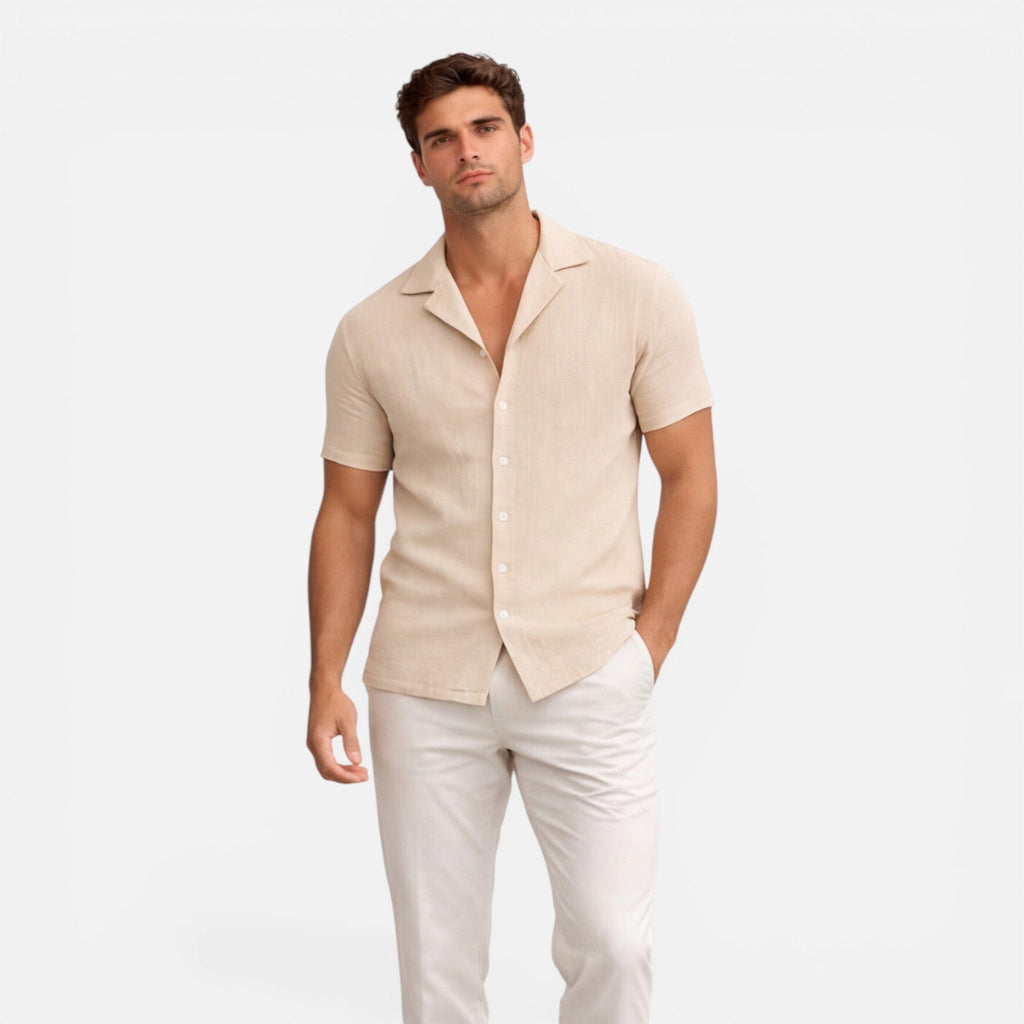 Men's Lightweight Linen Cotton Blend Short Sleeve Shirt - Breathable Casual Wear
