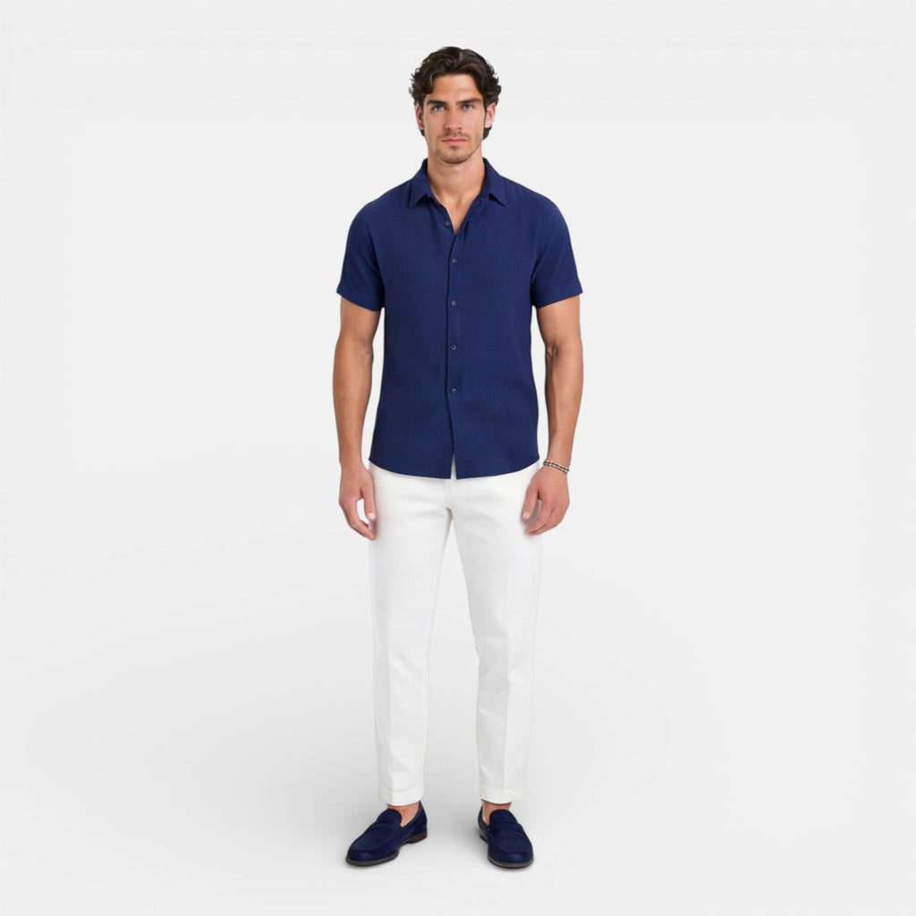 Men's Linen Cotton Blend Short Sleeve Shirt - Breathable Summer Wear
