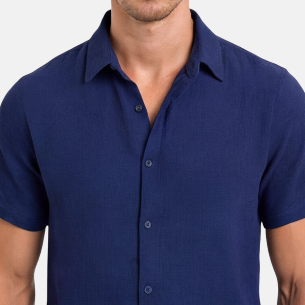 Men's Linen Cotton Blend Short Sleeve Shirt - Breathable Summer Wear