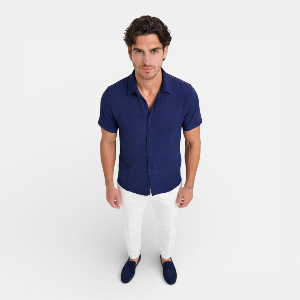 Men's Linen Cotton Blend Short Sleeve Shirt - Breathable Summer Wear