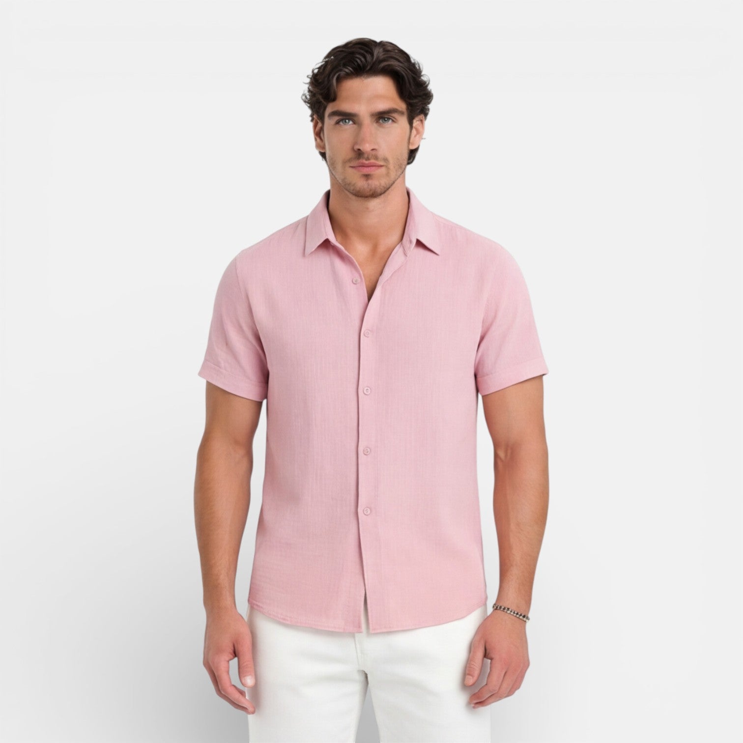 Men's Linen Cotton Blend Short Sleeve Shirt - Breathable Summer Wear