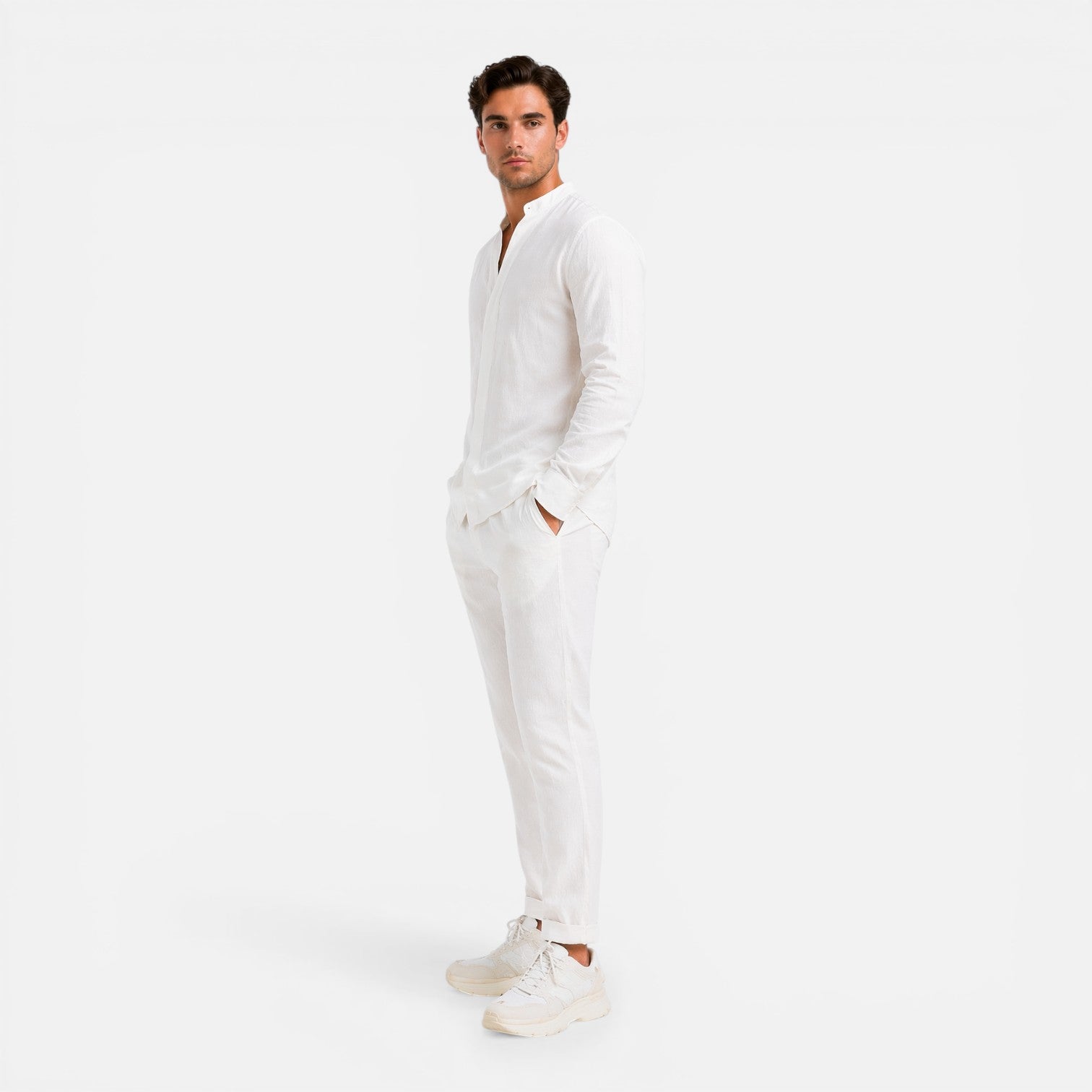 Men's Linen Relaxed Fit Shirt and Trouser Set for Casual Wear