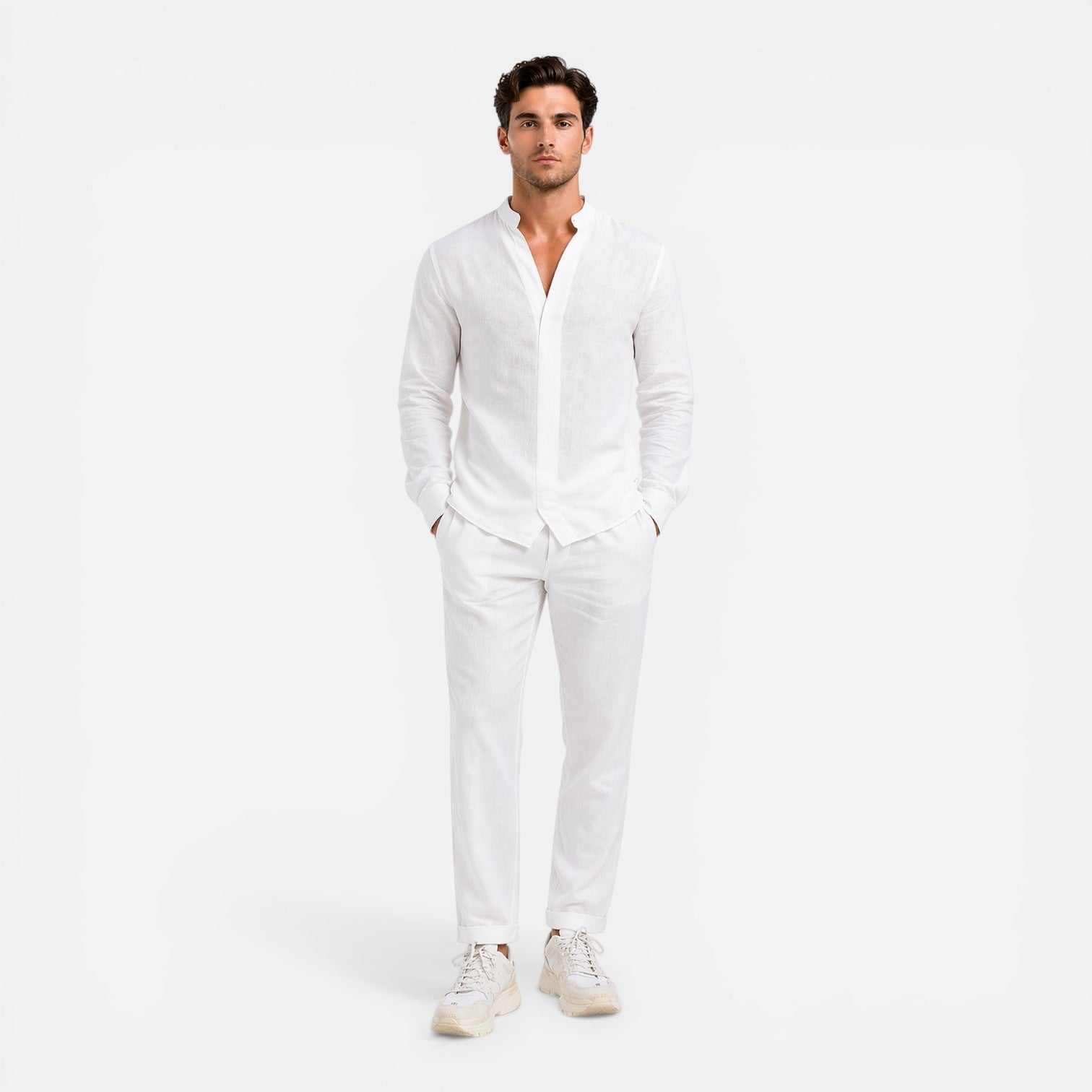 Men's Linen Relaxed Fit Shirt and Trouser Set for Casual Wear
