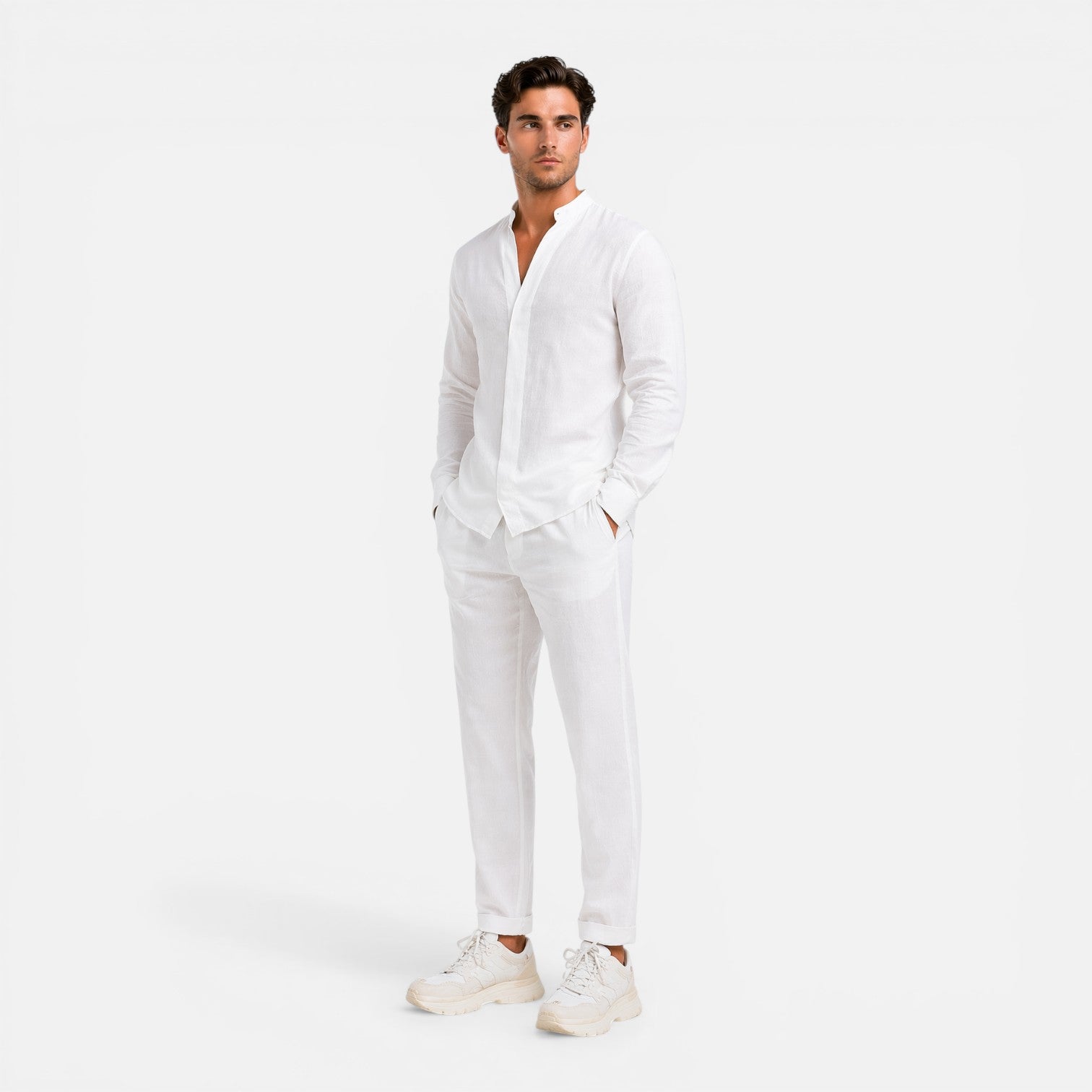 Men's Linen Relaxed Fit Shirt and Trouser Set for Casual Wear