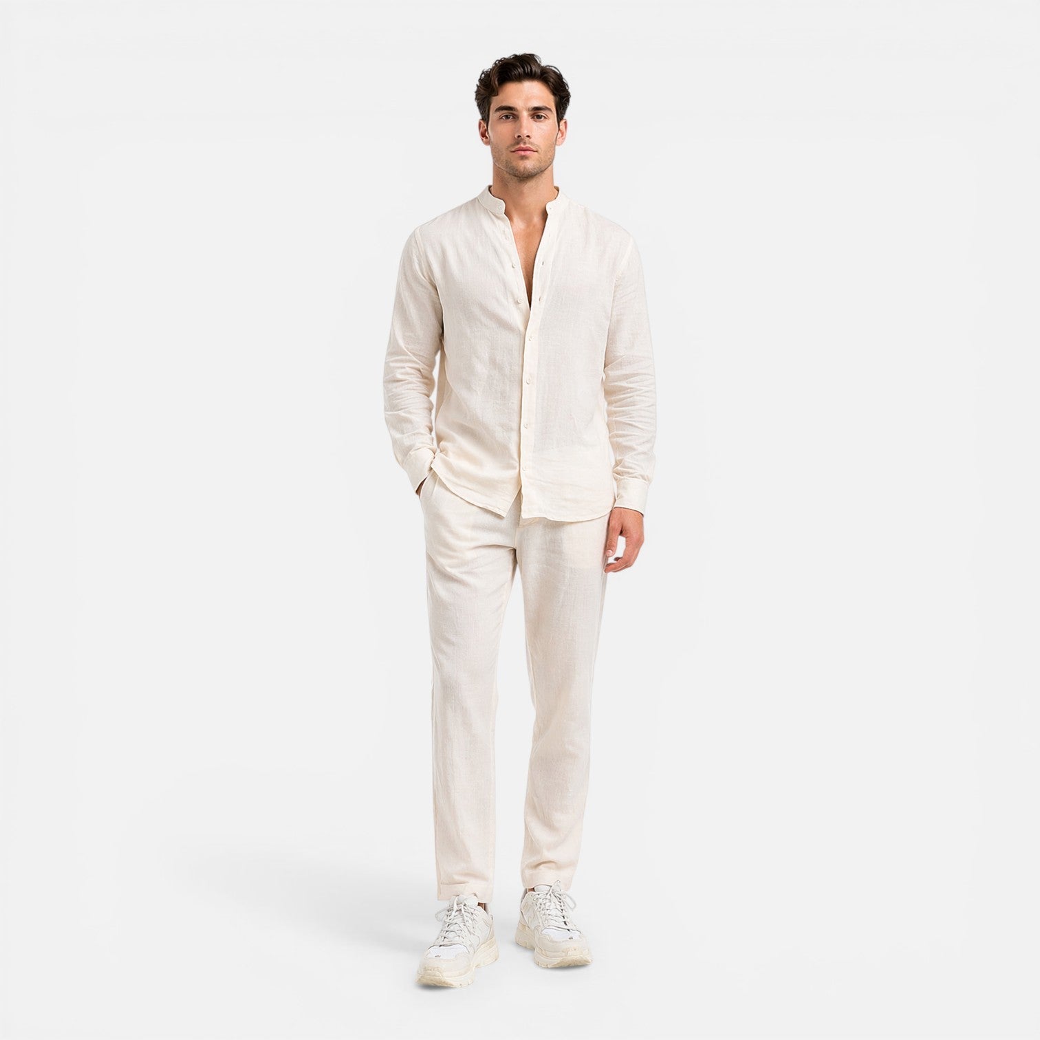 Men's Linen Relaxed Fit Shirt and Trouser Set for Casual Wear