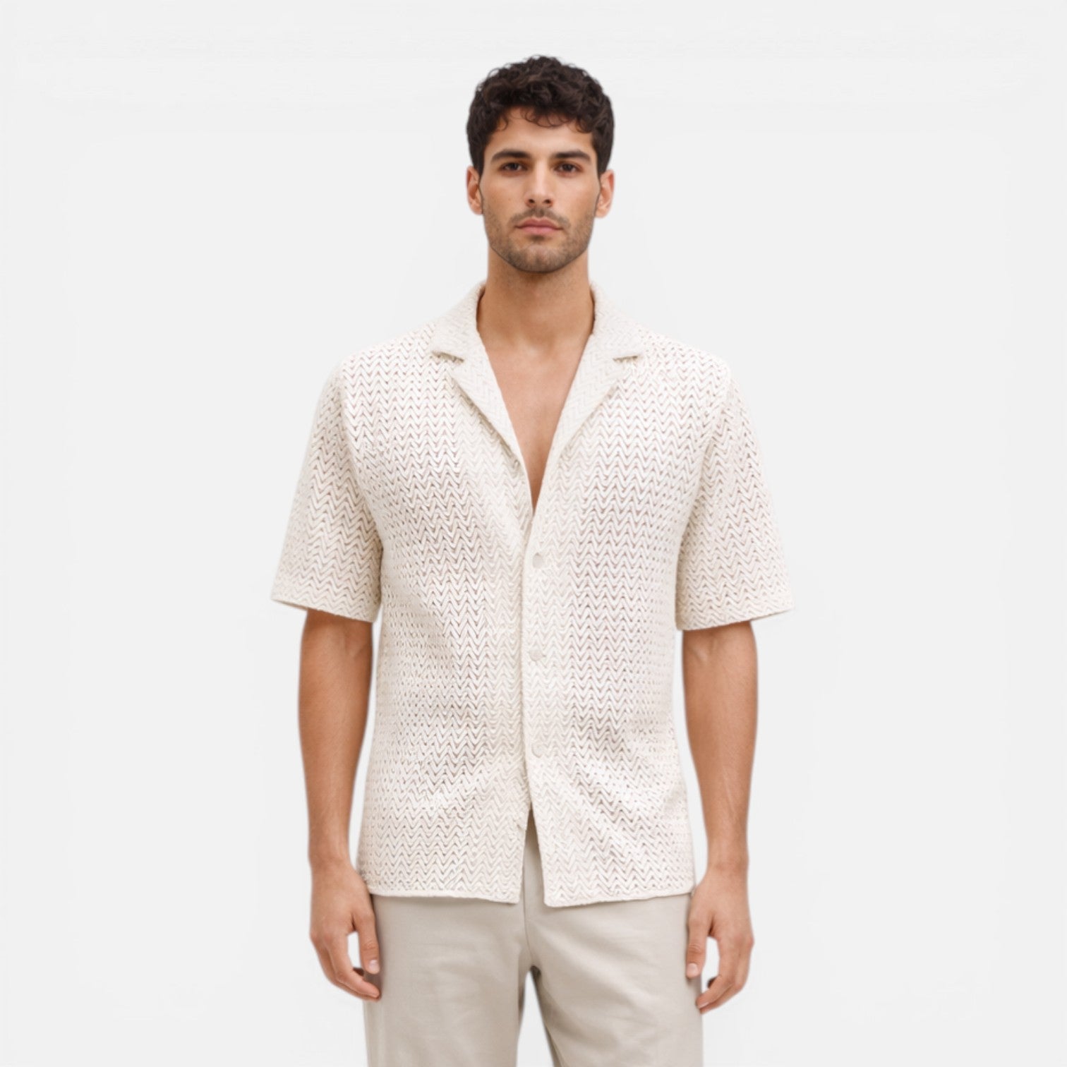 Men's Short Sleeve Knit Shirt | Breathable Summer Button-Up Top