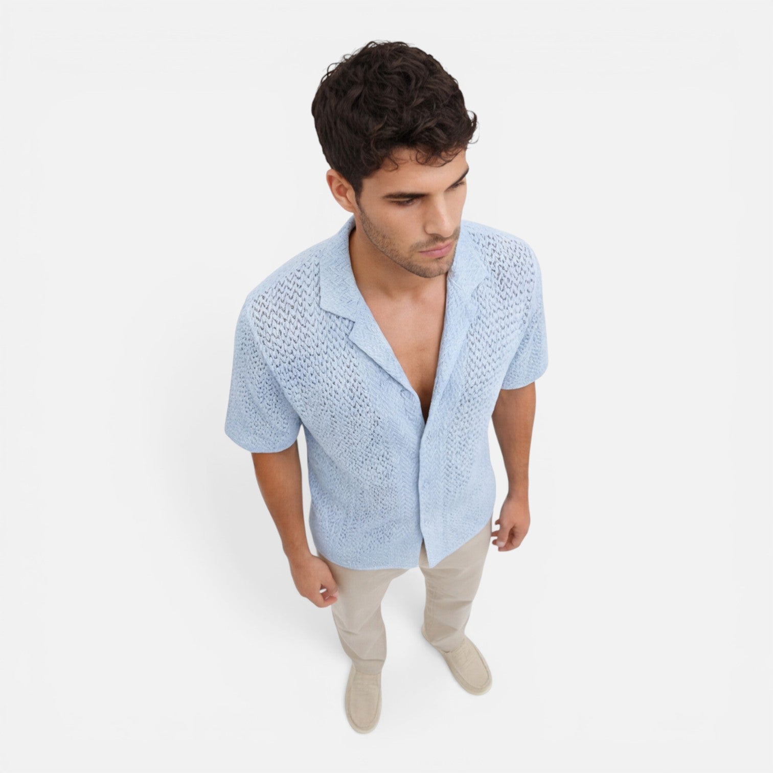 Men's Short Sleeve Knit Shirt | Breathable Summer Button-Up Top