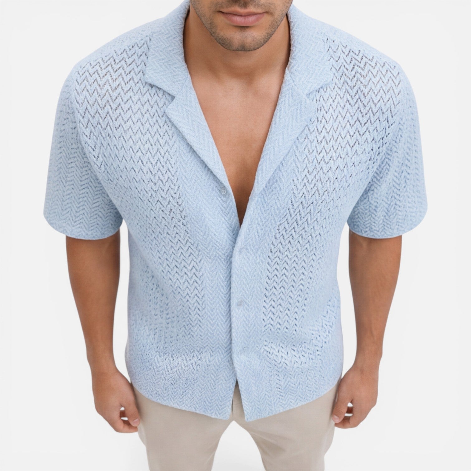 Men's Short Sleeve Knit Shirt | Breathable Summer Button-Up Top