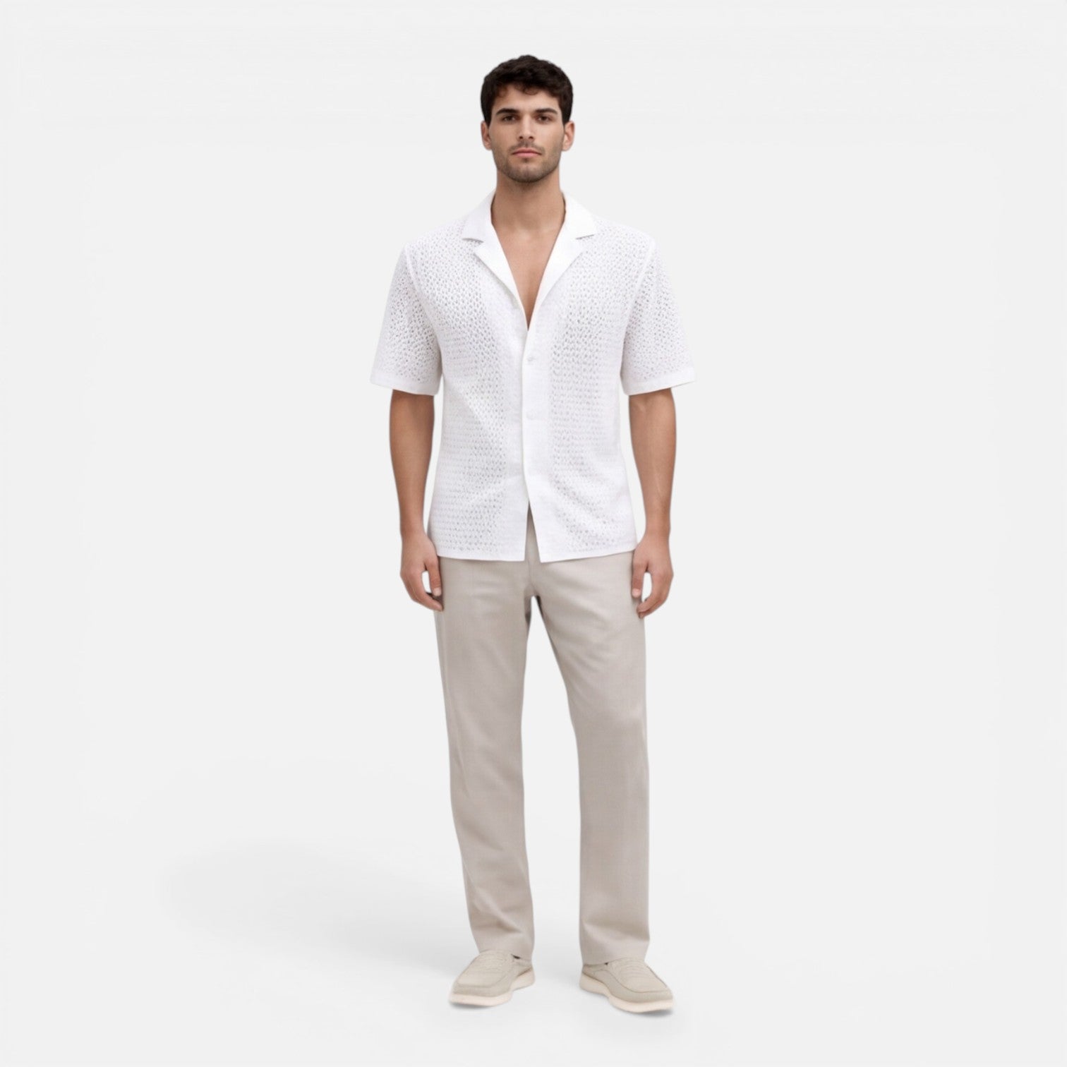 Men's Short Sleeve Knit Shirt | Breathable Summer Button-Up Top