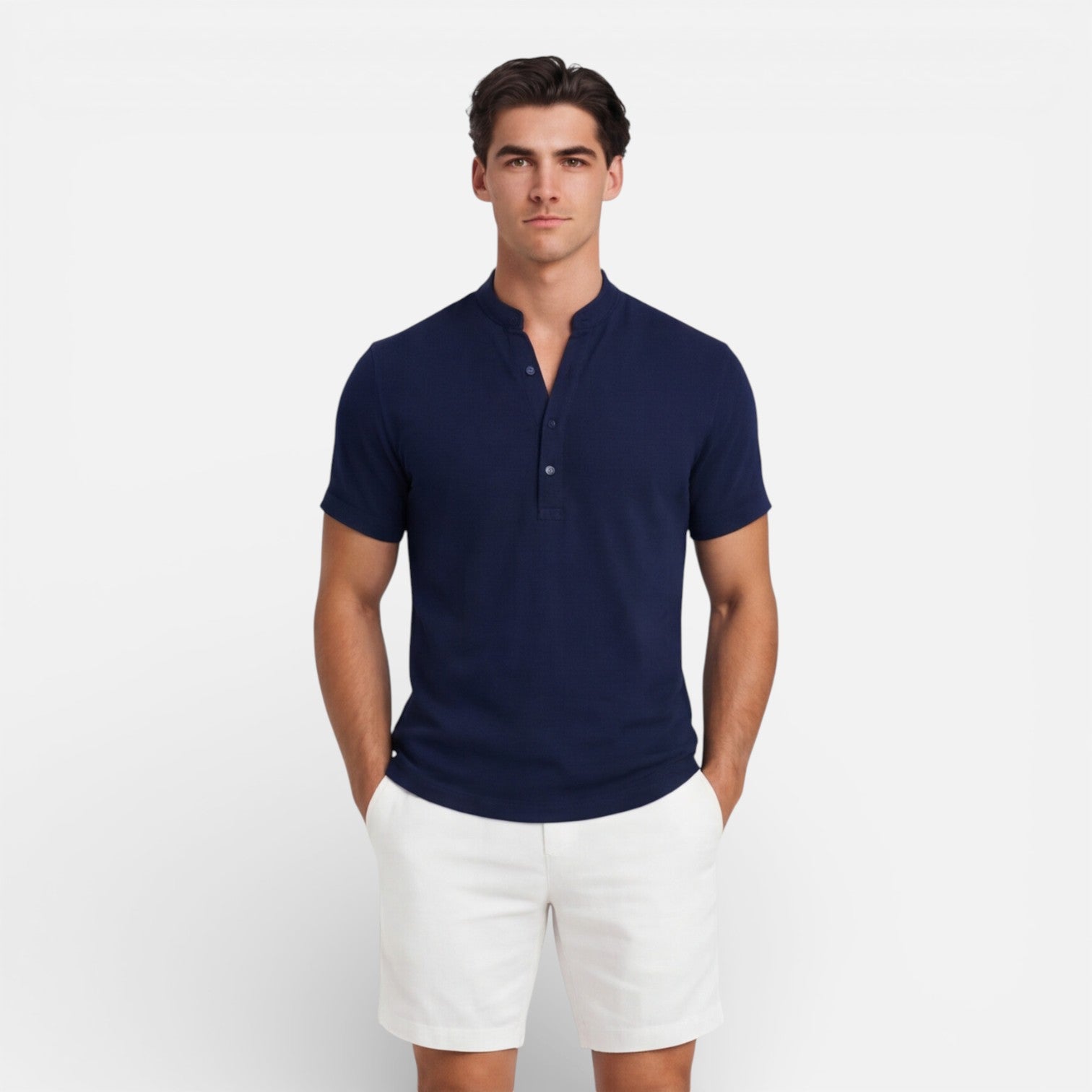 Men's Slim Fit Cotton Short Sleeve Henley Shirt for Casual Summer Wear