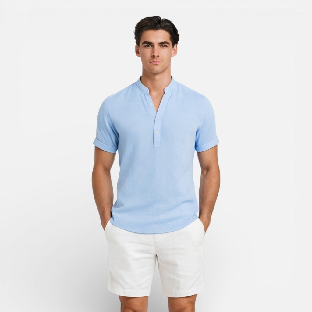 Men's Slim Fit Cotton Short Sleeve Henley Shirt for Casual Summer Wear