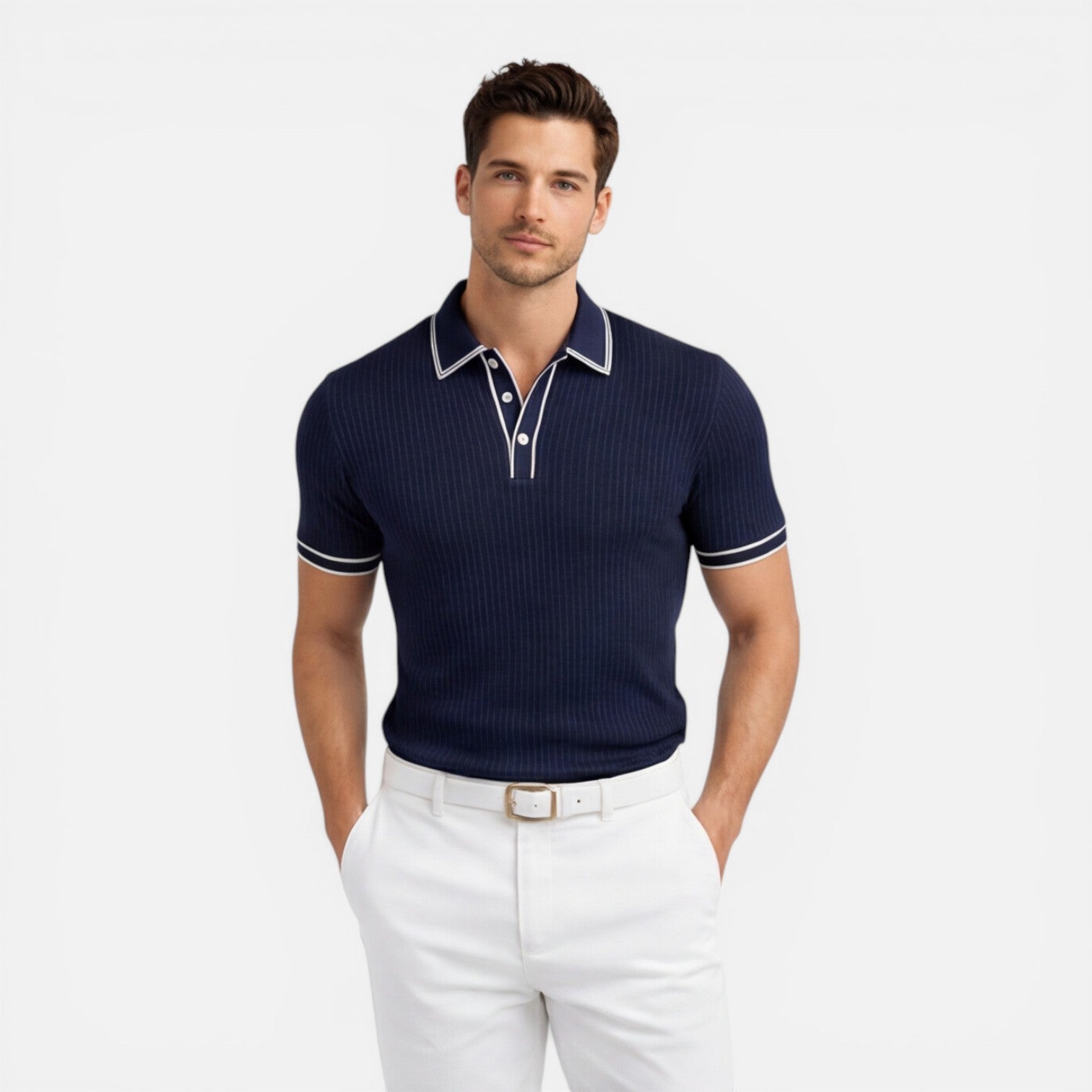 Men's Slim Fit Knit Polo Shirt | Breathable Summer Classic for Casual Wear