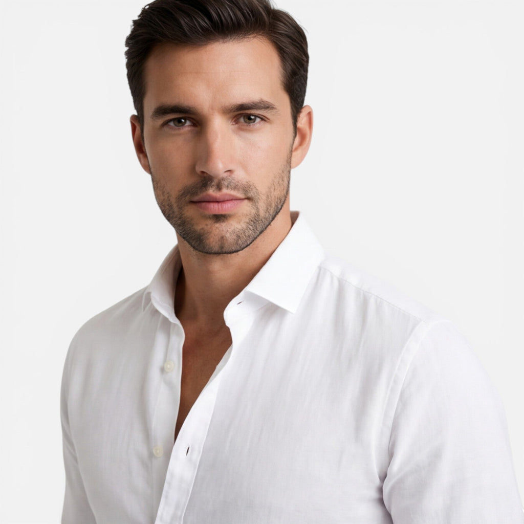 Men's Slim Fit Linen Cotton Blend Button Down Shirt - Breathable Casual Wear