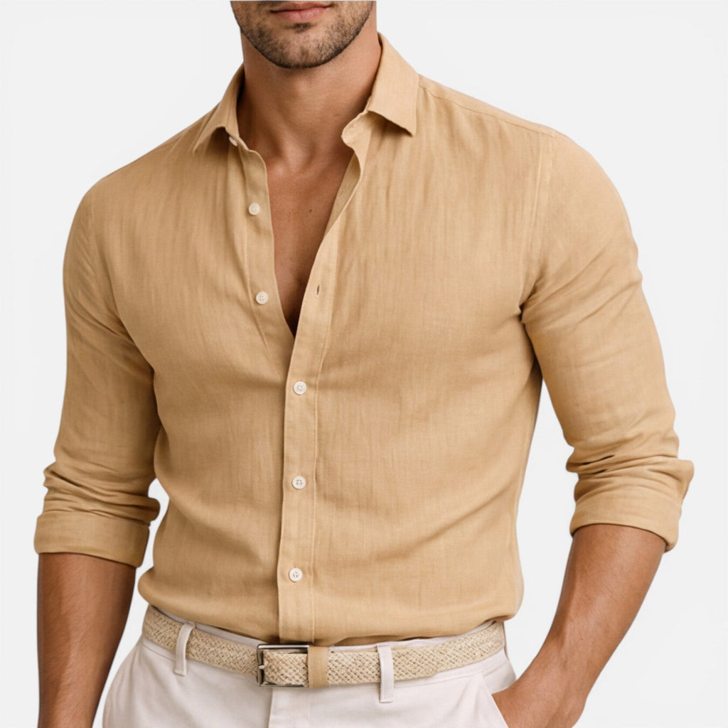 Men's Slim Fit Linen Cotton Blend Button Down Shirt - Breathable Casual Wear