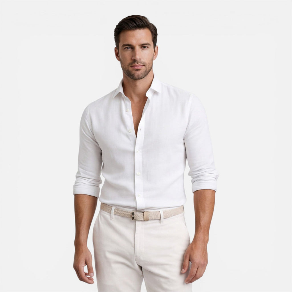 Men's Slim Fit Linen Cotton Blend Button Down Shirt - Breathable Casual Wear