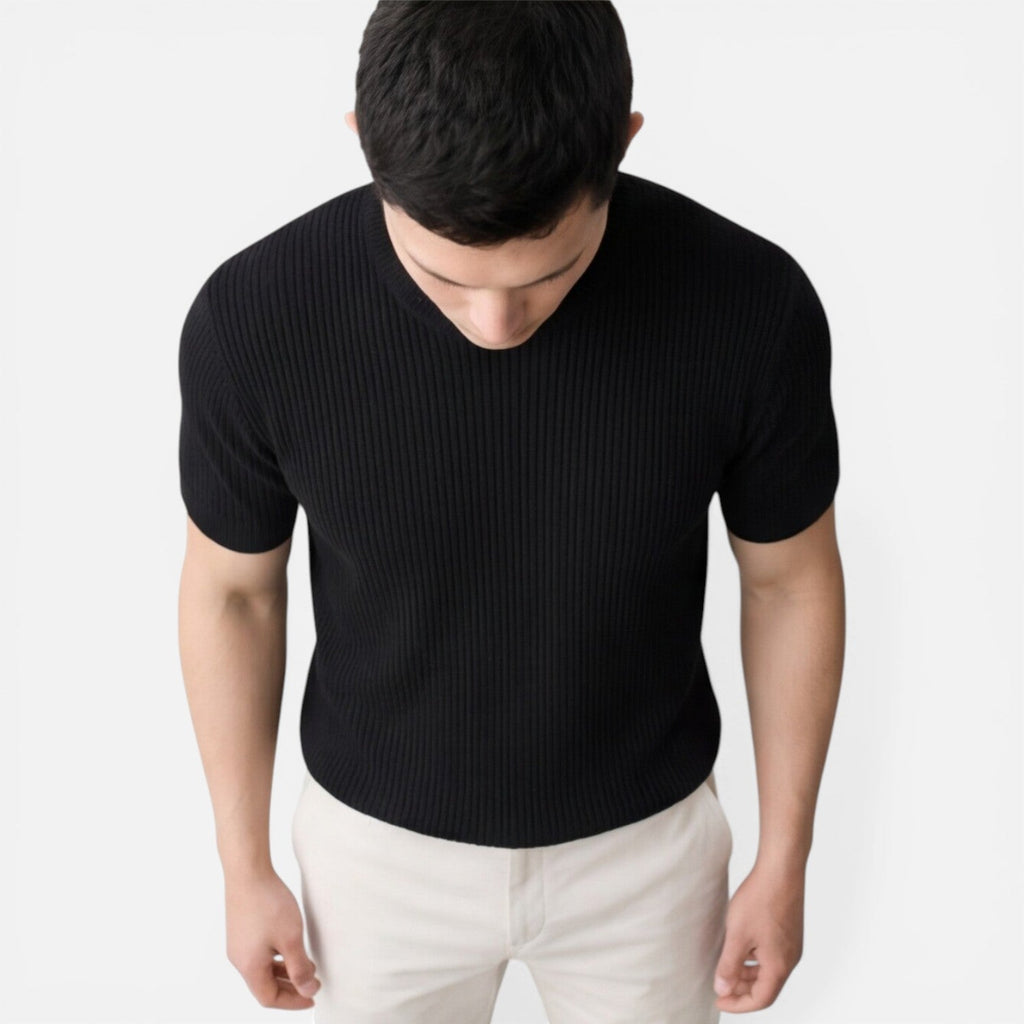 Men's Slim Fit Ribbed Knit Lightweight Summer T-Shirt - Casual Wear Top