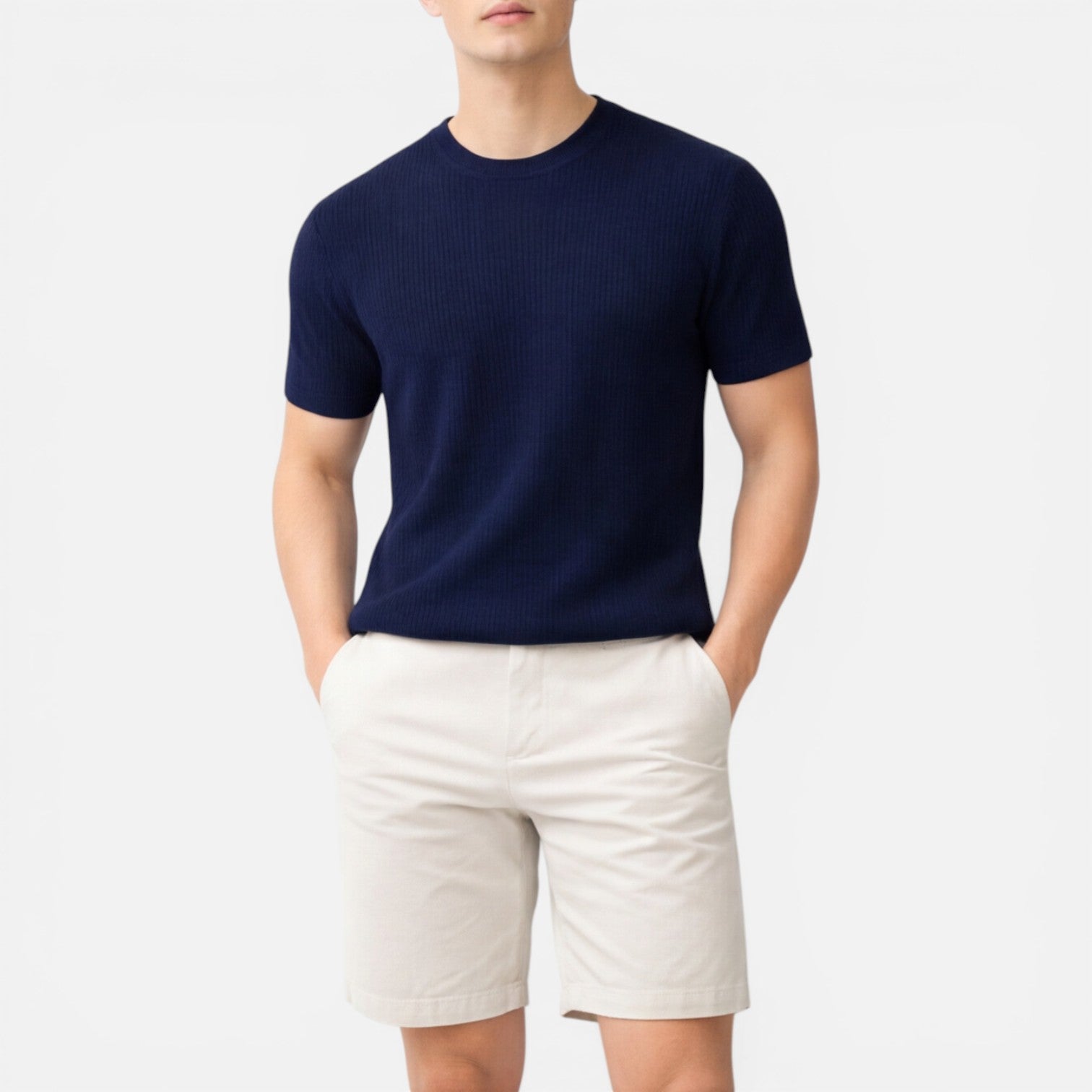 Men's Slim Fit Ribbed Knit Lightweight Summer T-Shirt - Casual Wear Top