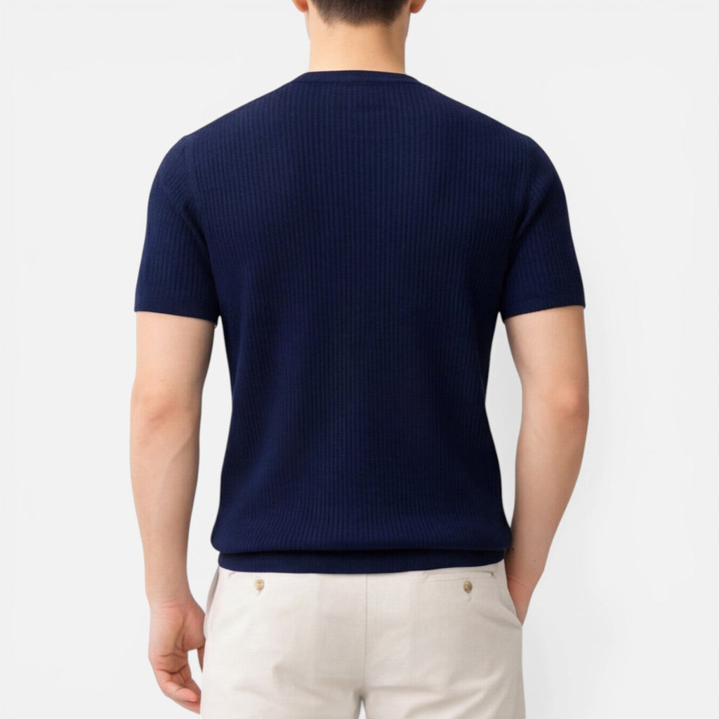 Men's Slim Fit Ribbed Knit Lightweight Summer T-Shirt - Casual Wear Top