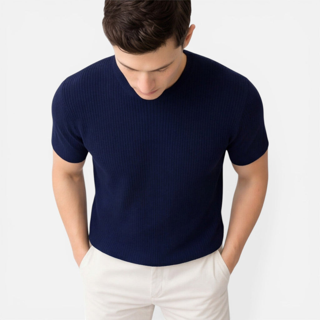 Men's Slim Fit Ribbed Knit Lightweight Summer T-Shirt - Casual Wear Top
