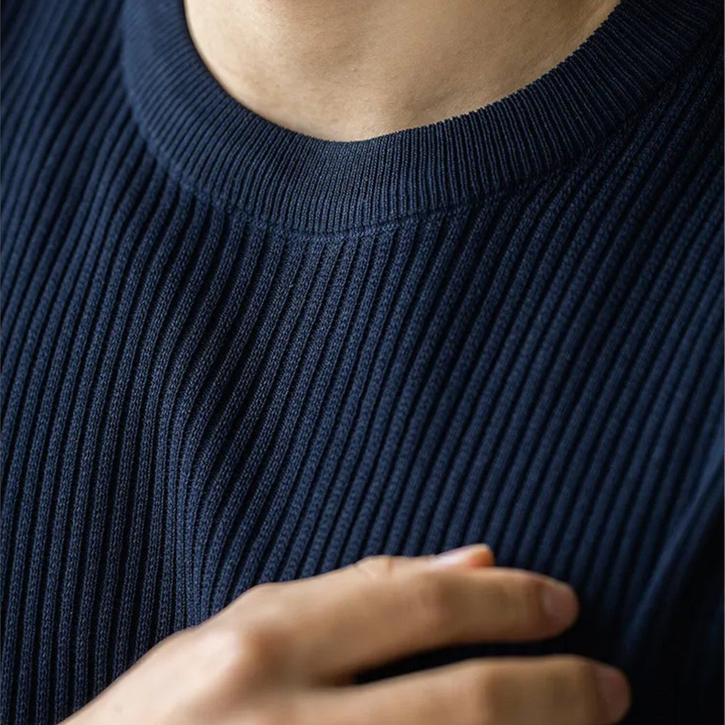 Men's Slim Fit Ribbed Knit Lightweight Summer T-Shirt - Casual Wear Top