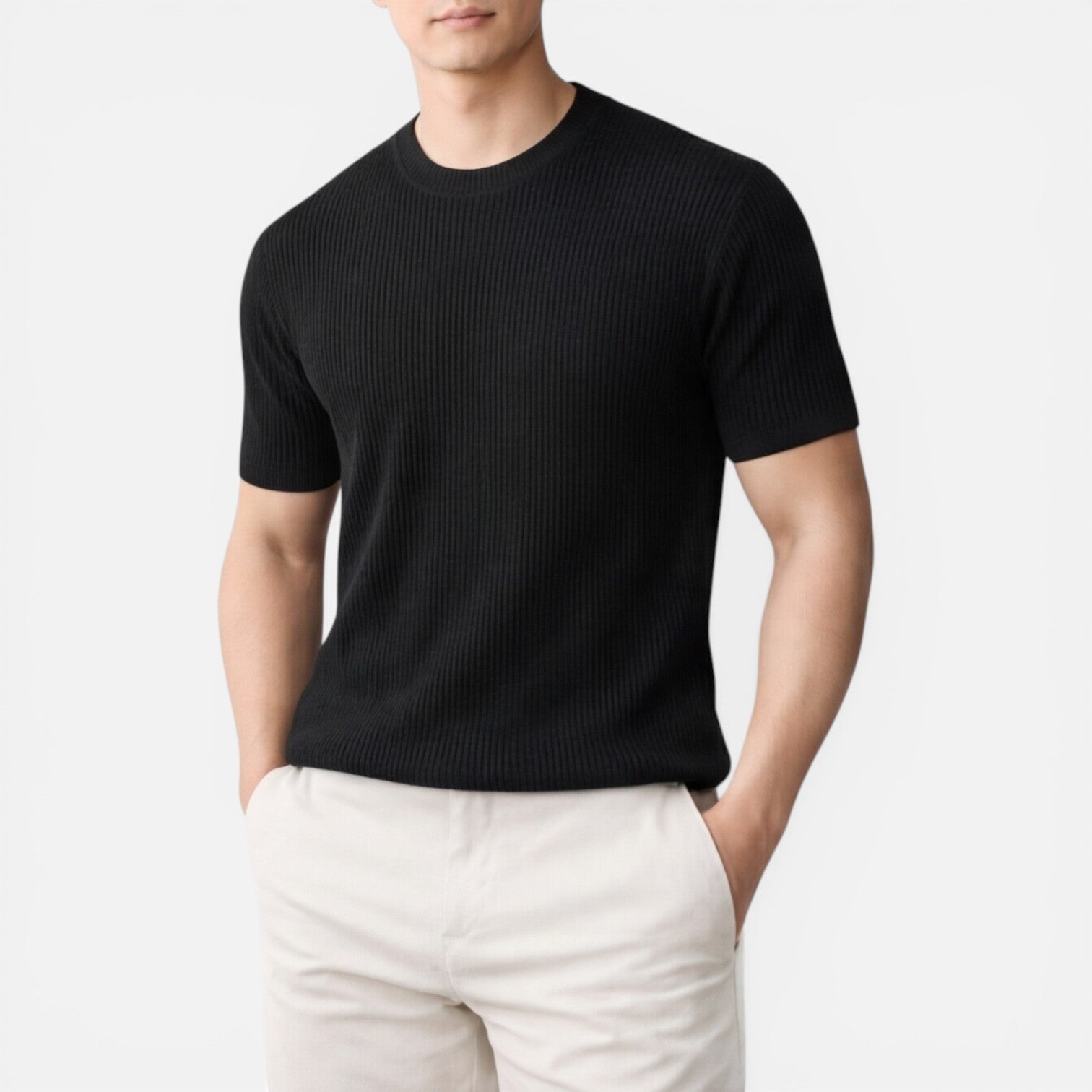 Men's Slim Fit Ribbed Knit Lightweight Summer T-Shirt - Casual Wear Top