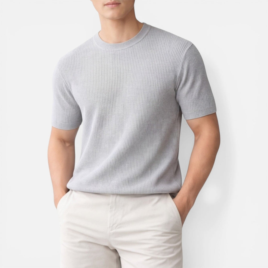 Men's Slim Fit Ribbed Knit Lightweight Summer T-Shirt - Casual Wear Top