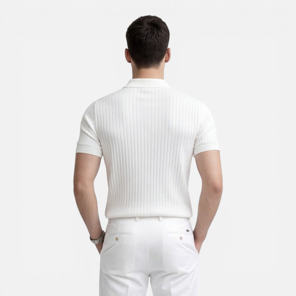 Men's Slim Fit Ribbed Knit Polo Shirt - Premium Cotton Casual Wear