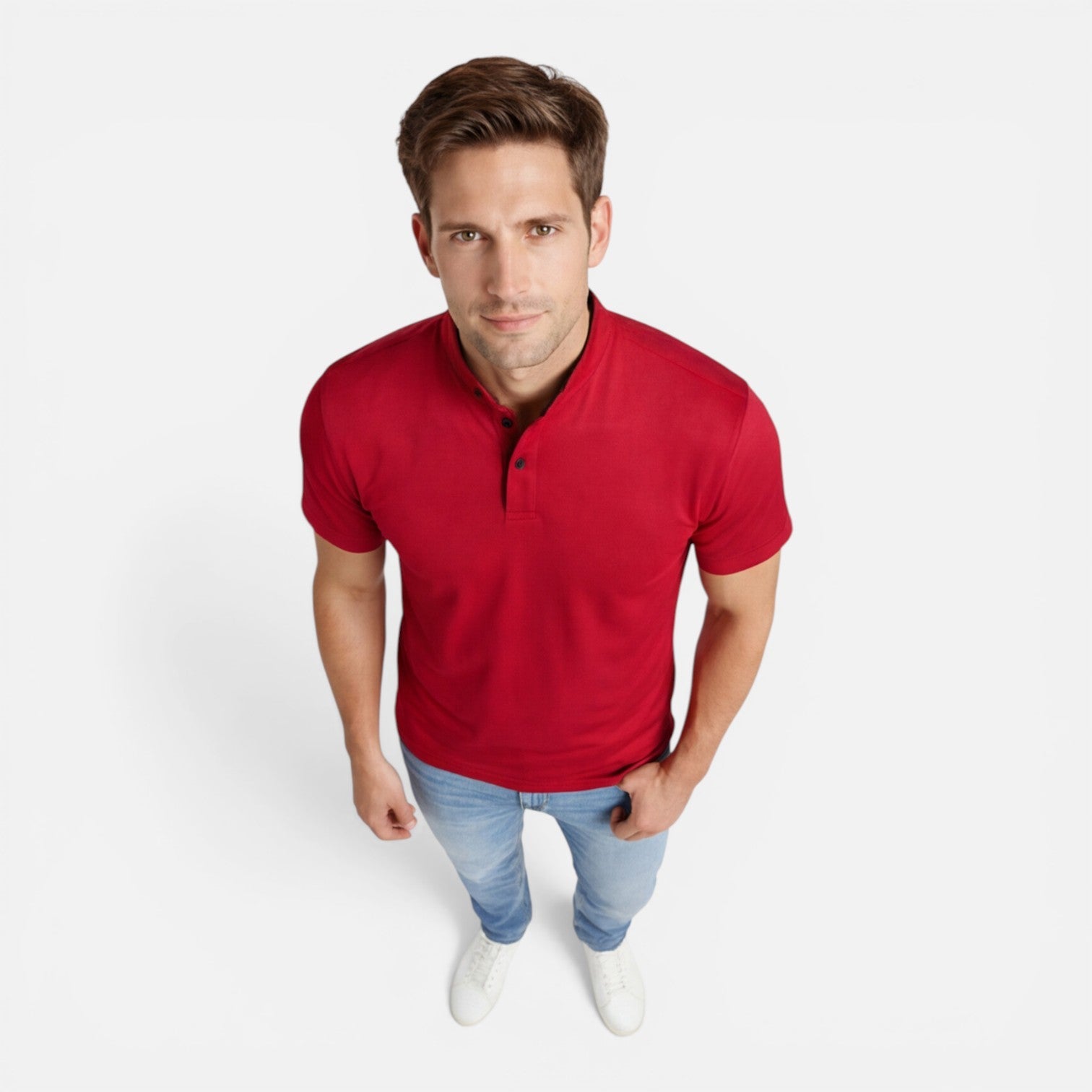 Men's Slim Fit Short Sleeve Henley Shirt in Soft Cotton for Casual Wear