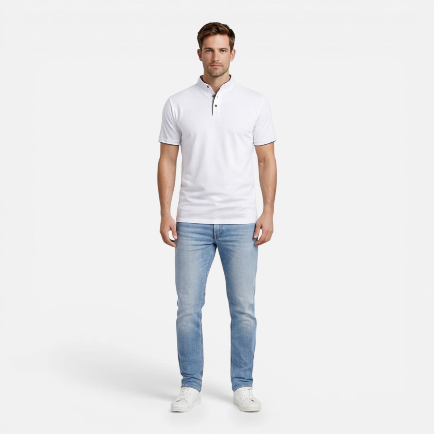 Men's Slim Fit Short Sleeve Henley Shirt in Soft Cotton for Casual Wear