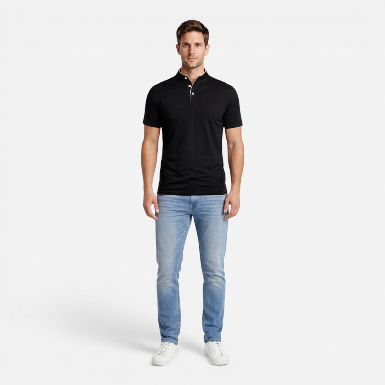 Men's Slim Fit Short Sleeve Henley Shirt in Soft Cotton for Casual Wear