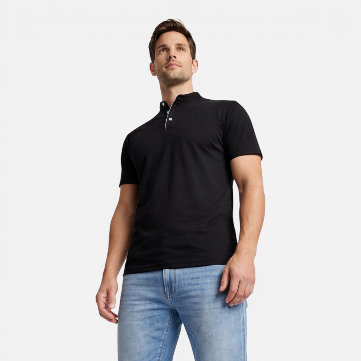 Men's Slim Fit Short Sleeve Henley Shirt in Soft Cotton for Casual Wear