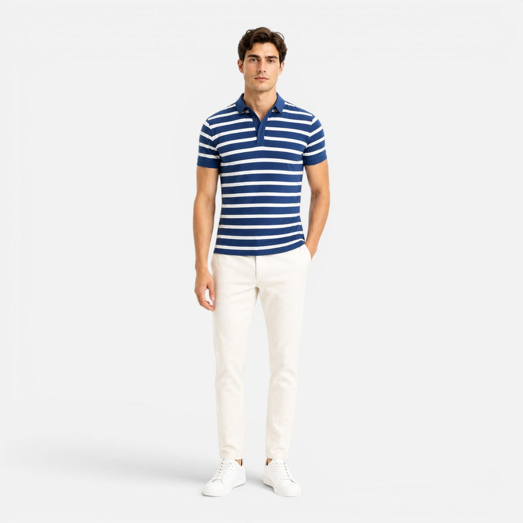 Men's Slim Fit Striped Polo Shirt | Breathable Comfort Fabric for Casual Wear