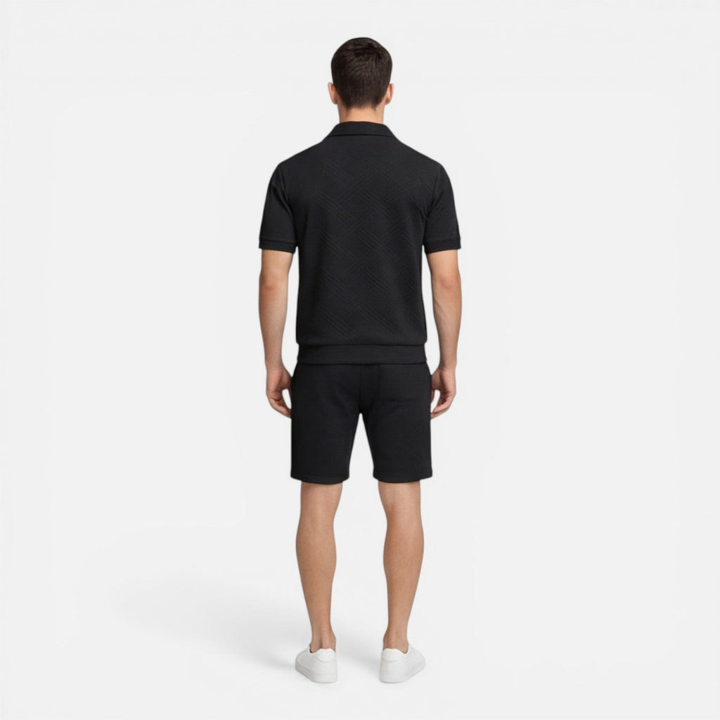 Men's Slim Fit Summer Matching Set - Zip Shirt & Drawstring Shorts