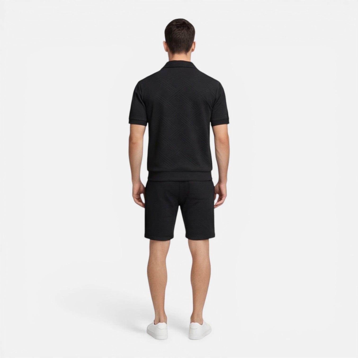 Men's Slim Fit Summer Matching Set - Zip Shirt & Drawstring Shorts