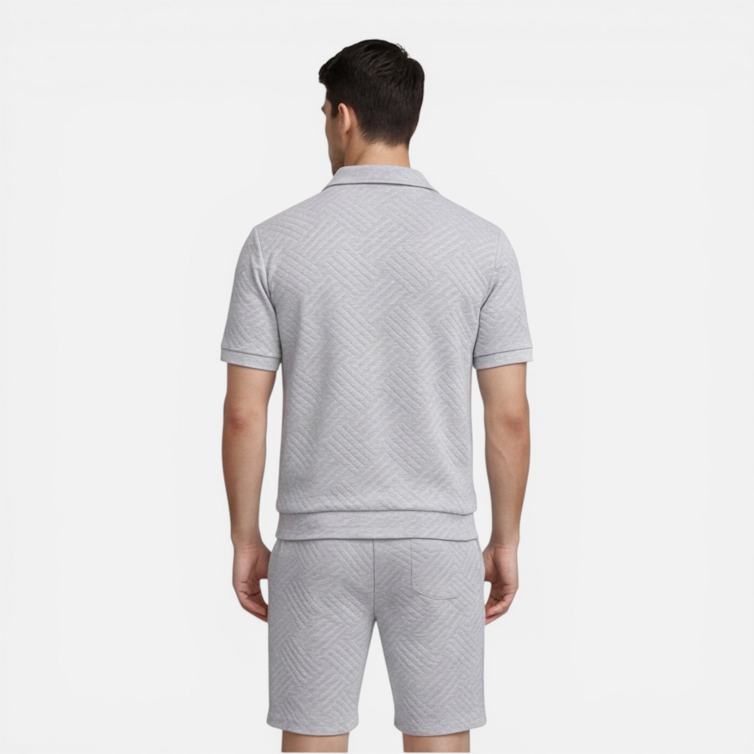 Men's Slim Fit Summer Matching Set - Zip Shirt & Drawstring Shorts
