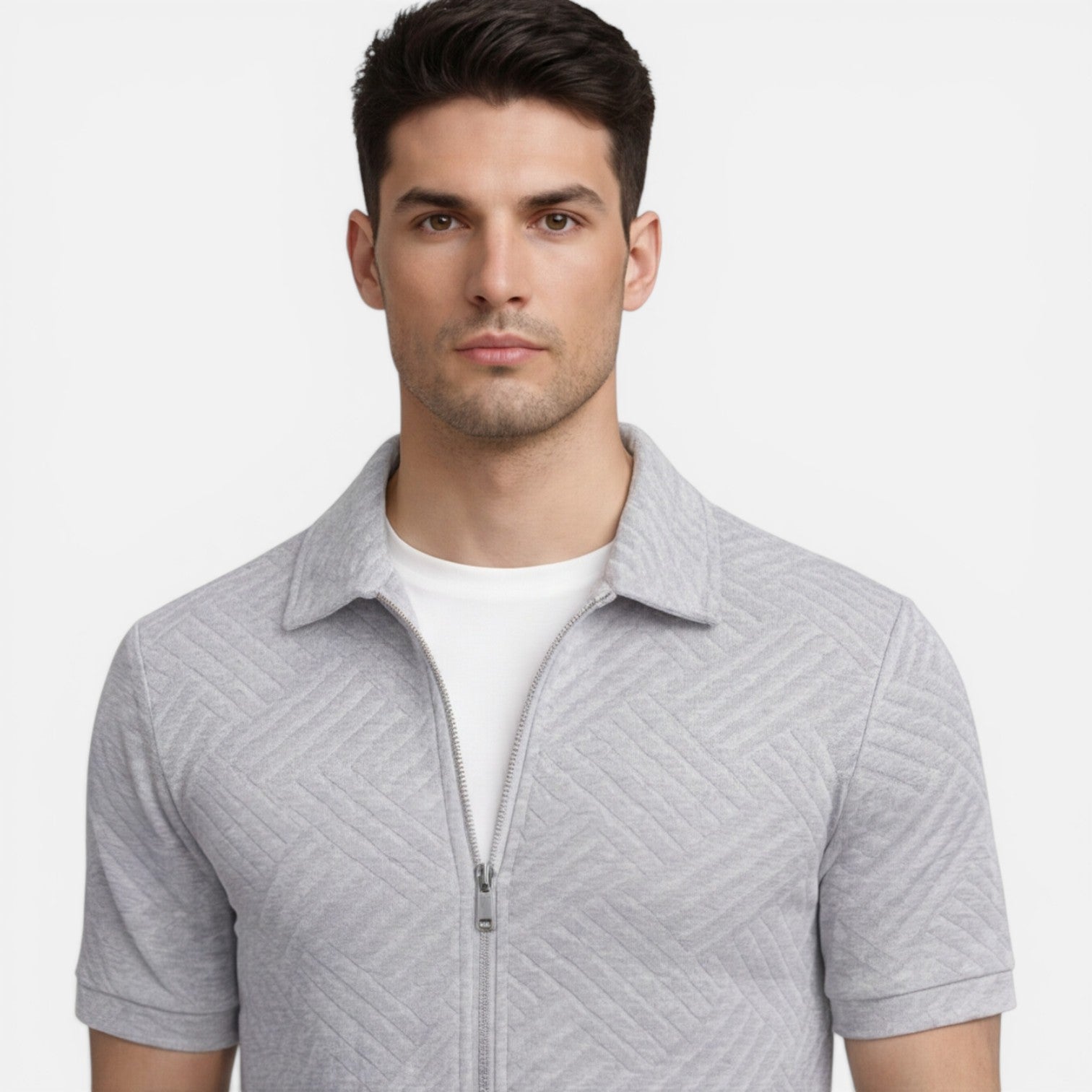 Men's Slim Fit Summer Matching Set - Zip Shirt & Drawstring Shorts