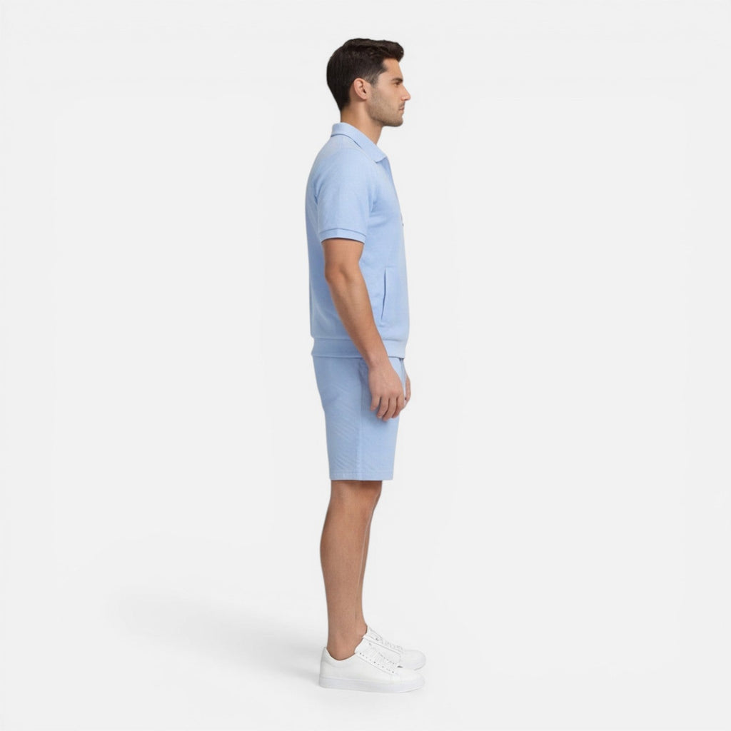 Men's Slim Fit Summer Matching Set - Zip Shirt & Drawstring Shorts