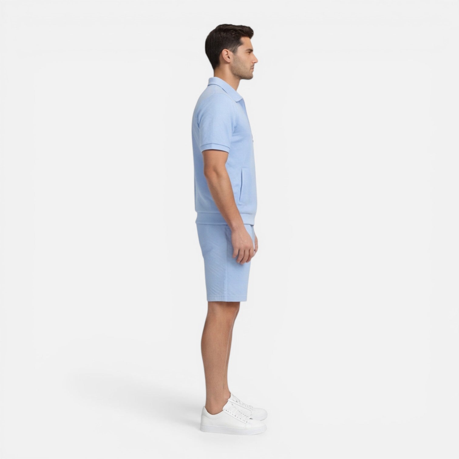 Men's Slim Fit Summer Matching Set - Zip Shirt & Drawstring Shorts