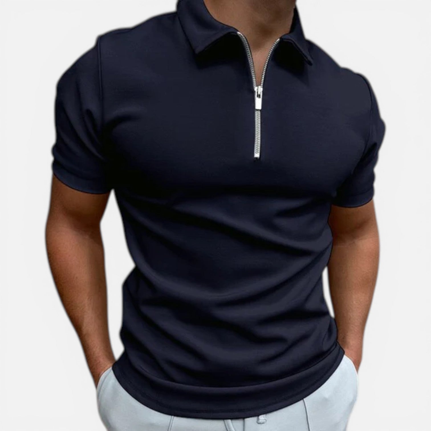 Men's Slim Fit Zip Polo Shirt | Smart Casual Style for Everyday Wear