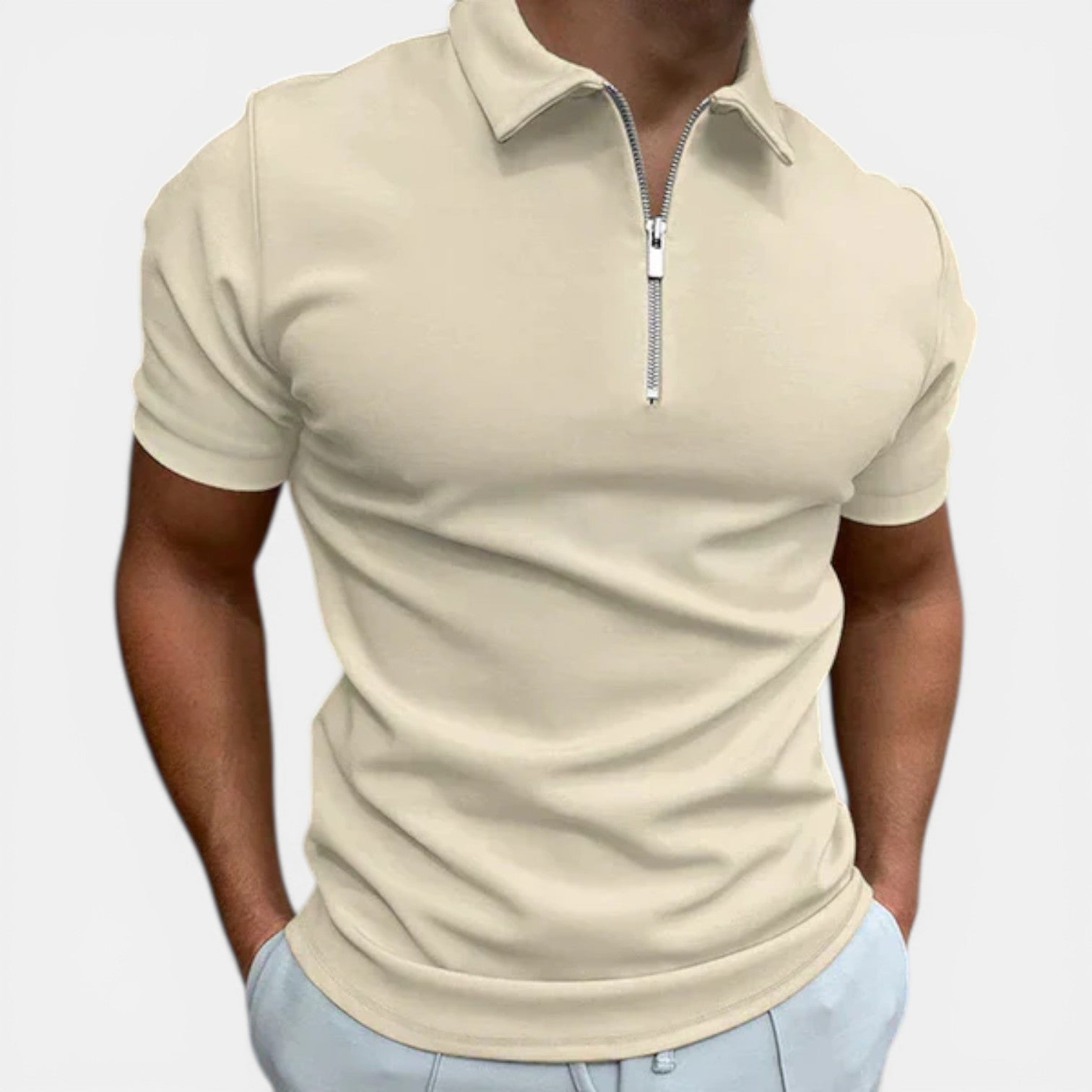 Men's Slim Fit Zip Polo Shirt | Smart Casual Style for Everyday Wear