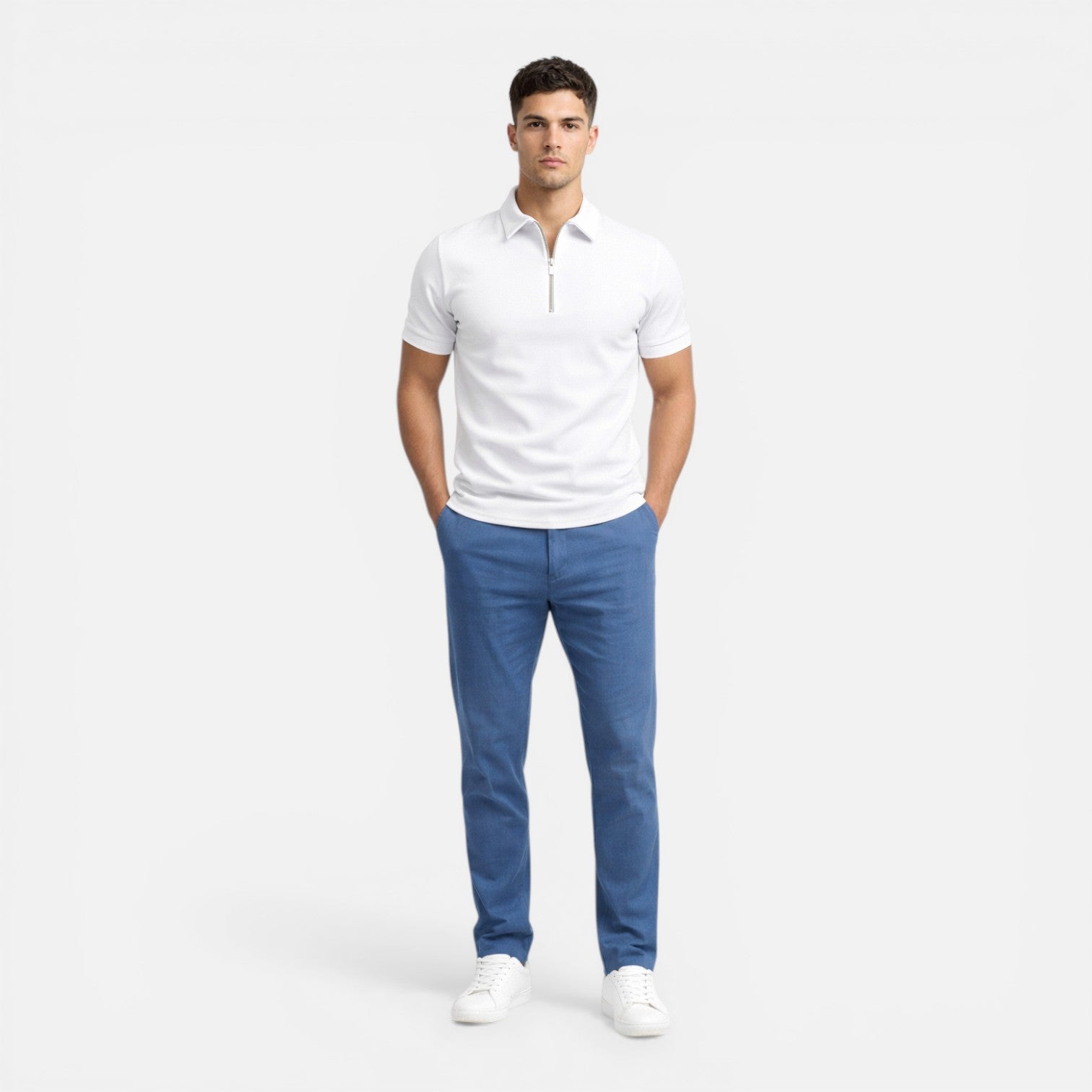Men's Slim Fit Zip Polo Shirt | Smart Casual Style for Everyday Wear