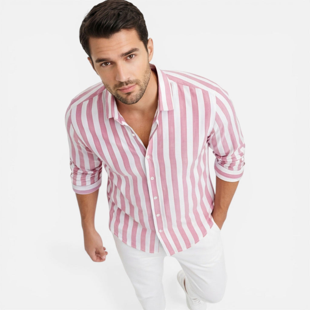 Men's Striped Cotton Shirt | Breathable Slim Fit | Classic Casual Wear