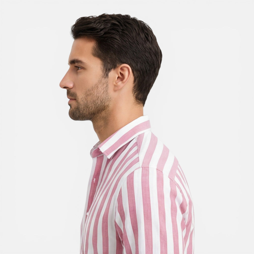 Men's Striped Cotton Shirt | Breathable Slim Fit | Classic Casual Wear