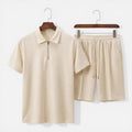 Men's Textured Zip Polo and Shorts Set - Summer Casual Co-Ord Outfit