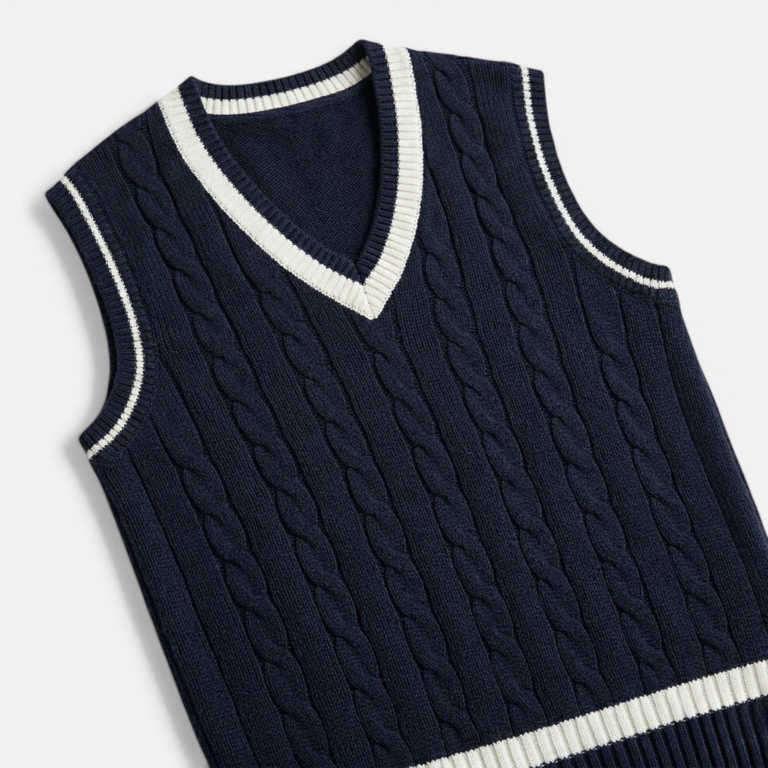 Men's Wool Cable Knit V Neck Sweater Vest for Business Casual Wear