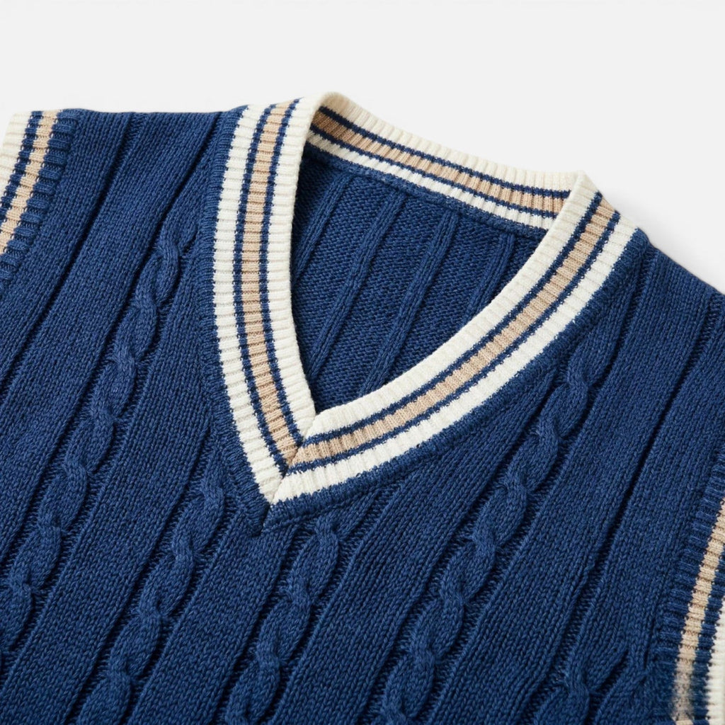 Men's Wool Cable Knit V Neck Sweater Vest for Business Casual Wear